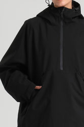Women's Black Minimalist Half-Zip Waterproof Insulated Snow Anorak